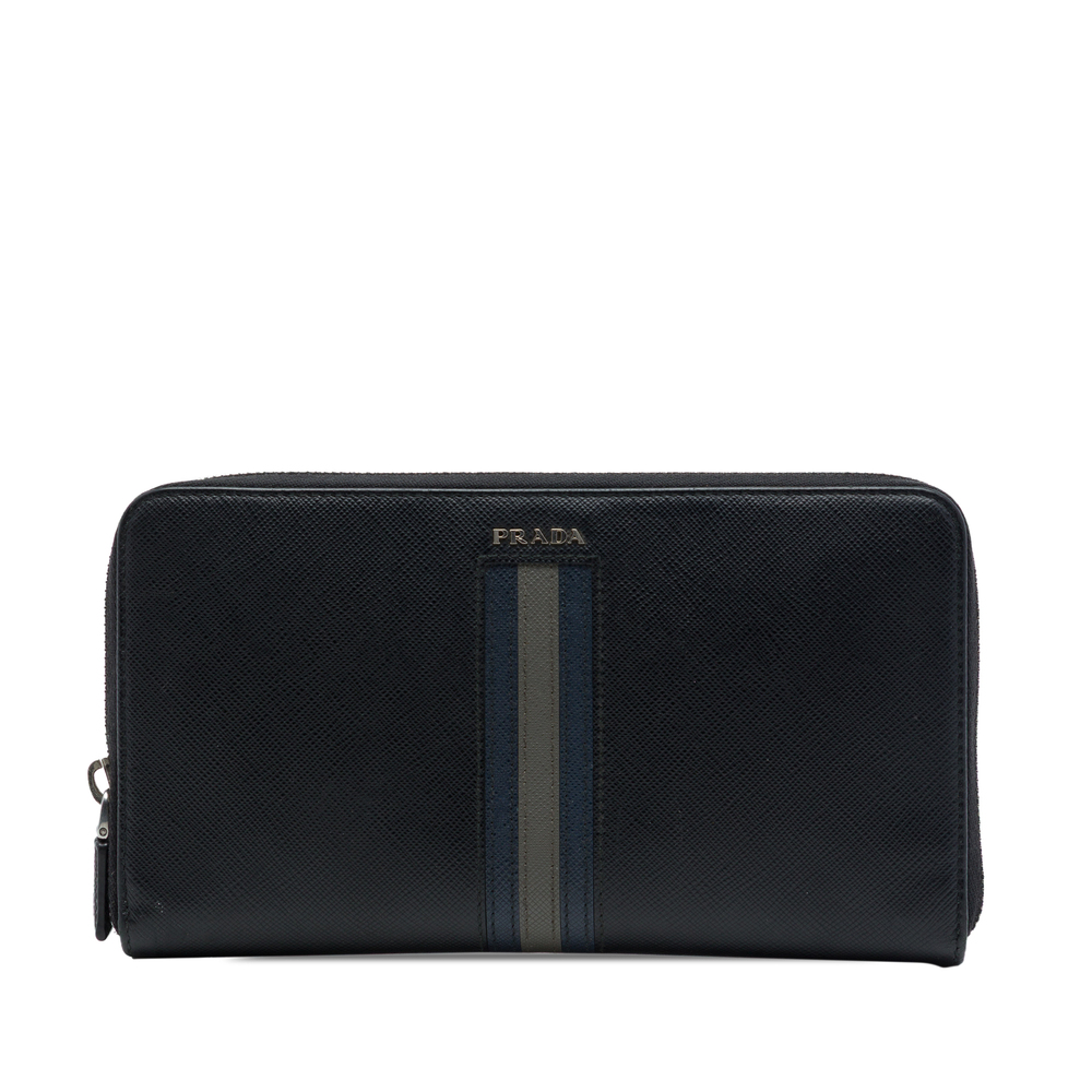 Pre-Loved Prada Saffiano Striped Zip Around Long Wallet